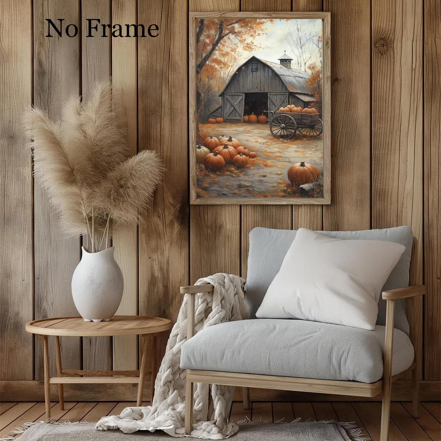 Pumpkin Wall Art Halloween Autumn Canvas Vintage Barn Wall Art Autumn Farmhouse Picture Fall Pumpkins Prints Vintage Halloween Poster Farmhouse Landscape Canvas 24x16inch Frameless