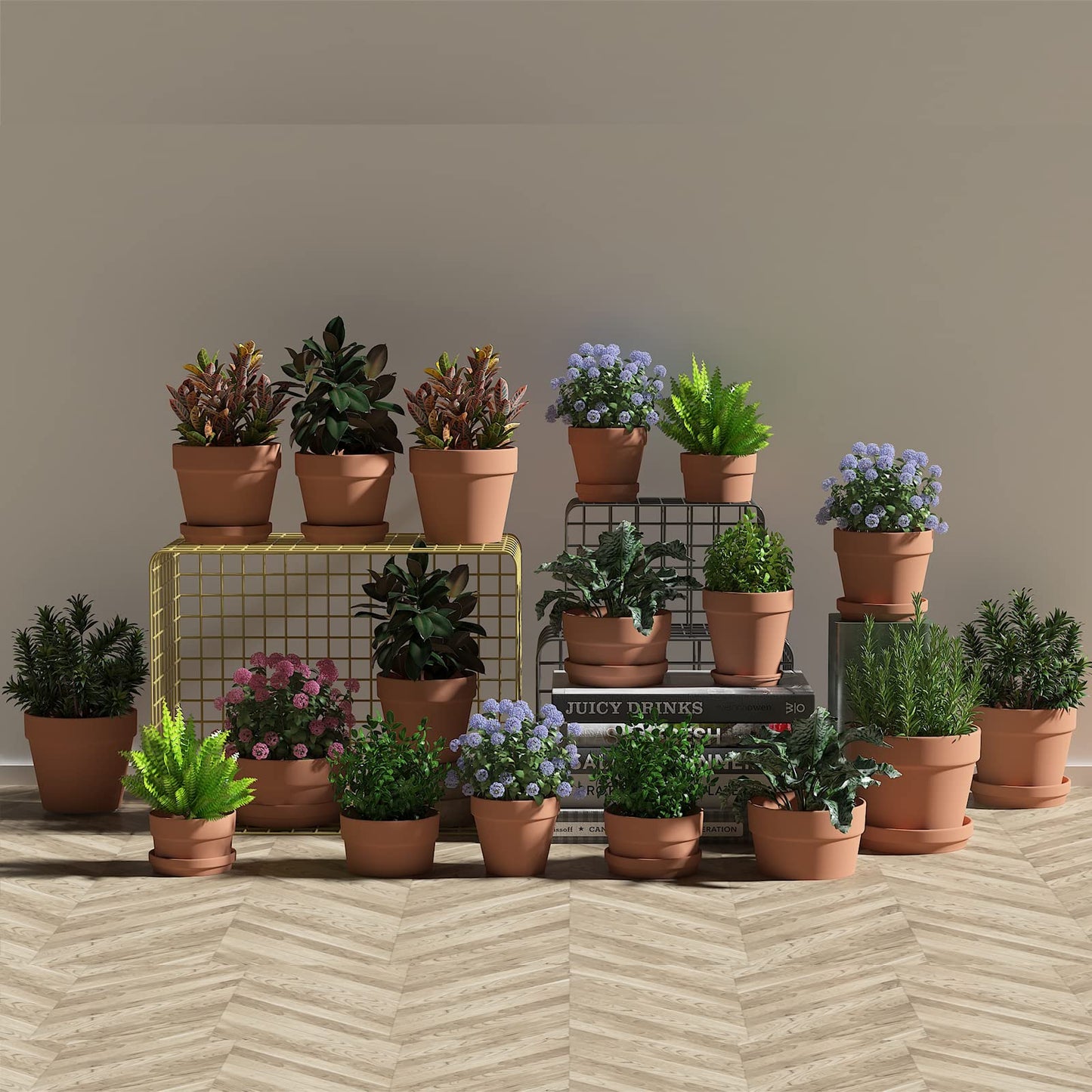Fcacti 6.3 Inch Clay Pot for Plant with Saucer - 4 Pack Large Terra Cotta Plant Pot with Drainage Hole, Flower Pot with Tray, Terracotta Pot for Indoor Outdoor Plant