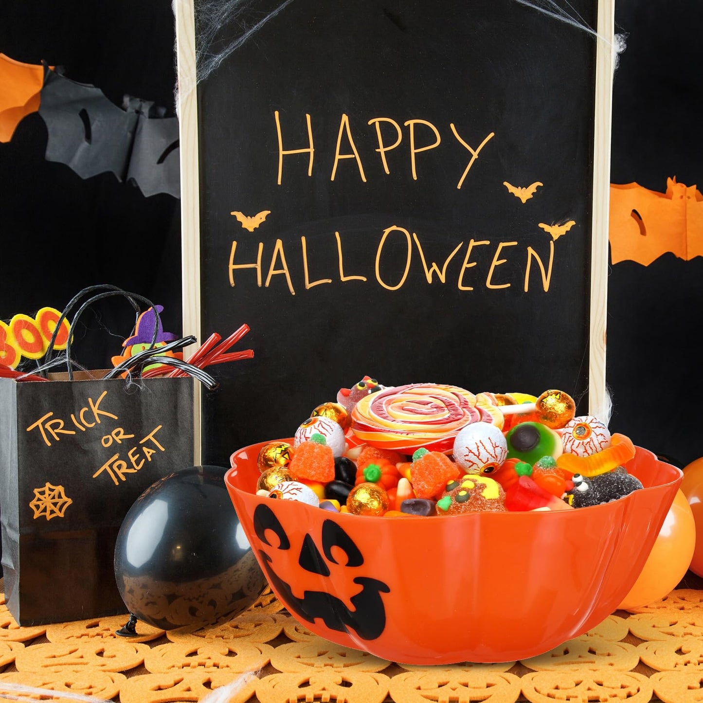 Hemoton Halloween Fruit Salad Bowl 11.6 Inch Pumpkin Shape Orange Plastic Candy Serving Dish Multi-Use Plate for Party Snacks Festive Holiday Decor