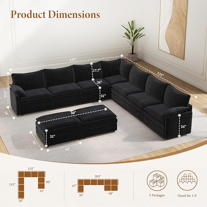 Vesgantti Large Modular Sectional Sofa, Big Comfy Cloud Couch