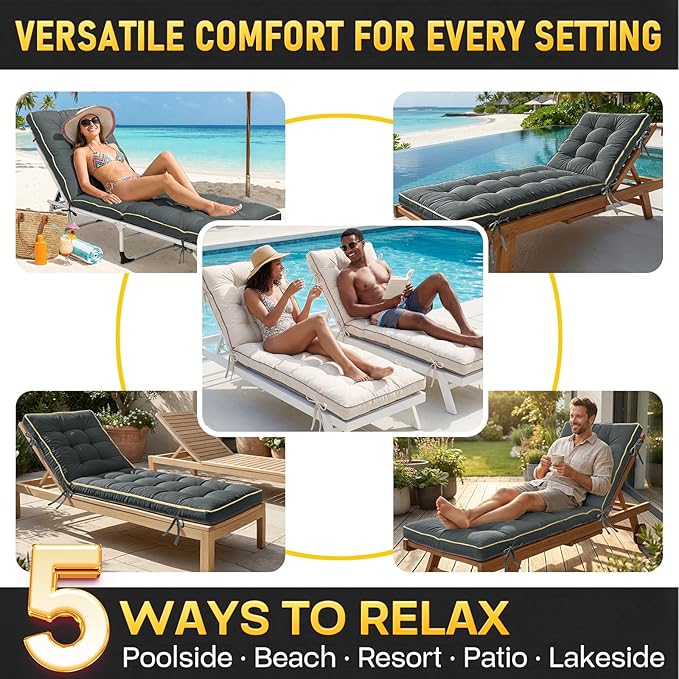 2 Pack 80x26 Inch Folding Chaise Lounge Cushion Quick Dry