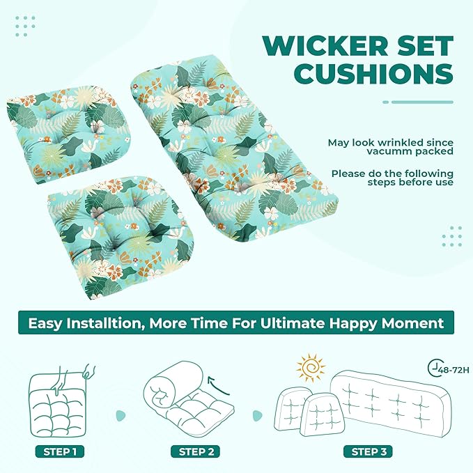 DANGHOOGY Wicker Chair Cushions, Waterproof Outdoor Loveseat Cushions
