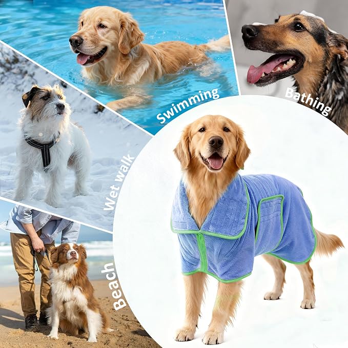 Soft Dog Bathrobe Fast Drying Dog Coat, Super Absorbent Dog Towels for After Bath, Microfiber Pet Robe Adjustable Collar & Belly Warm Keeping Dogs Coat for Pet Dogs & Cats (Blue, Small)