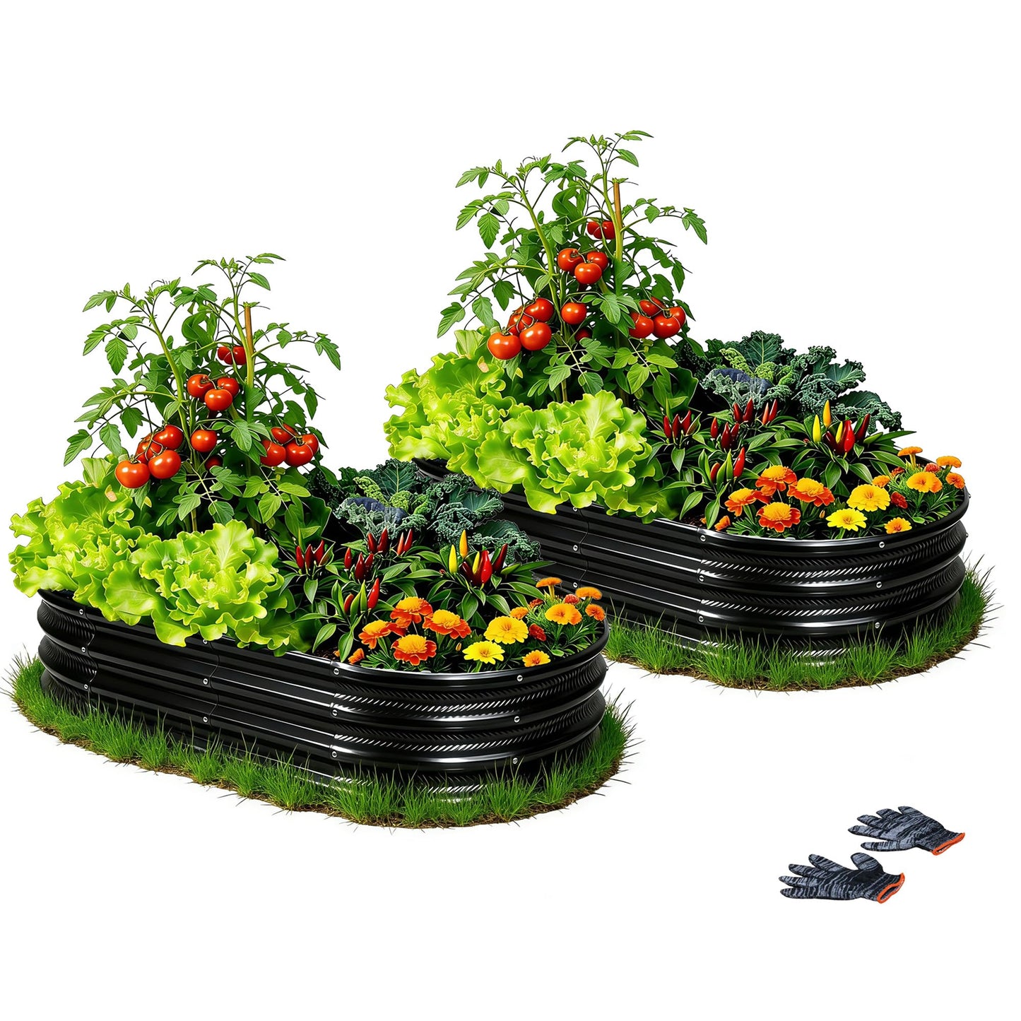 Gartist 2 pcs 4×2×1 ft Black Raised Garden Bed Kits Outdoor, Easy Assembly Galvanized Planter Raised Beds with Gloves & Wing Nuts for Vegetables, Flowers & Herbs