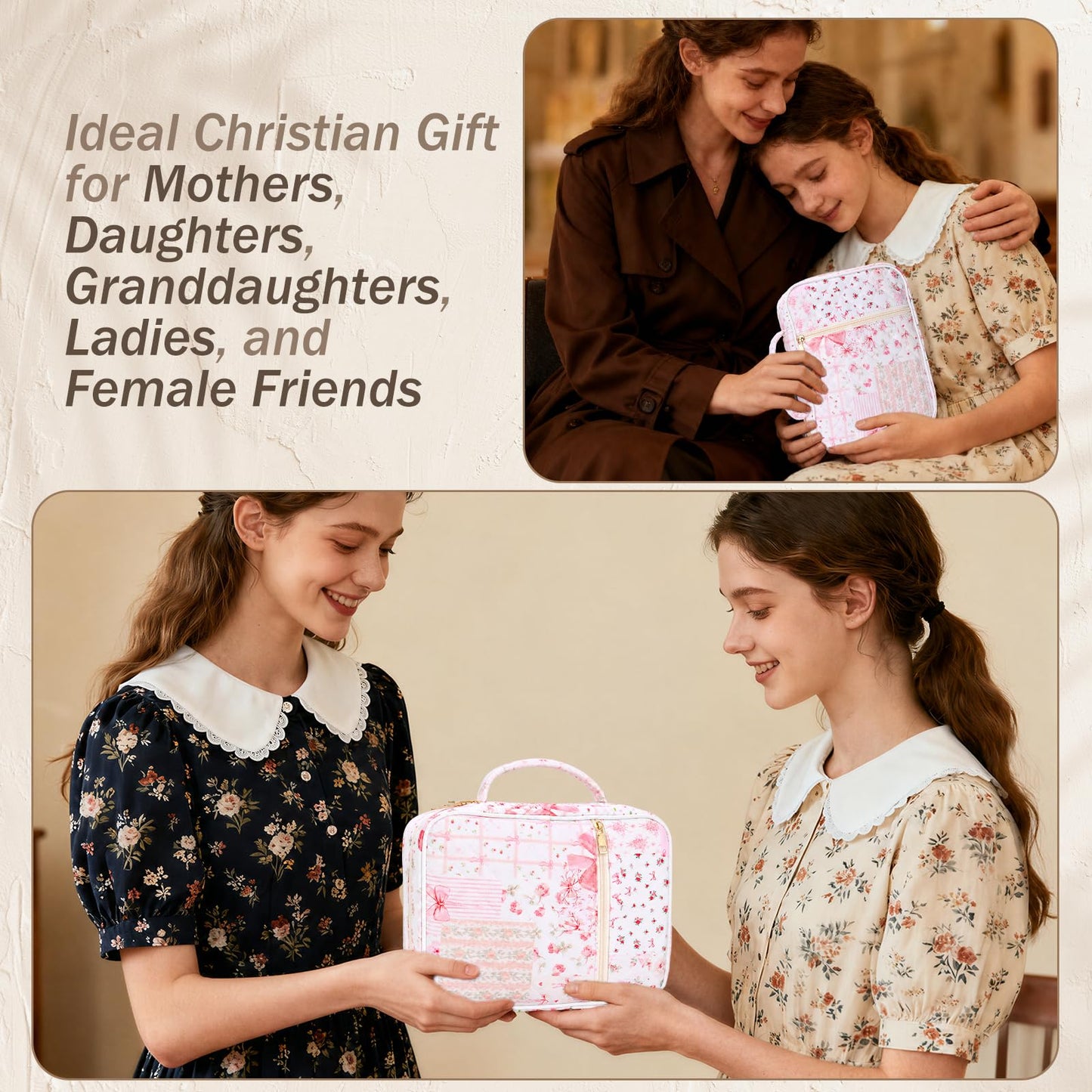 XKDOUS Bible Cover for Women Church Book Holder Quilted Carrying Case with Handle, Tabs, Study Supplies Portable Bible Bag Journaling Kit Christian Gifts for Mom Lady