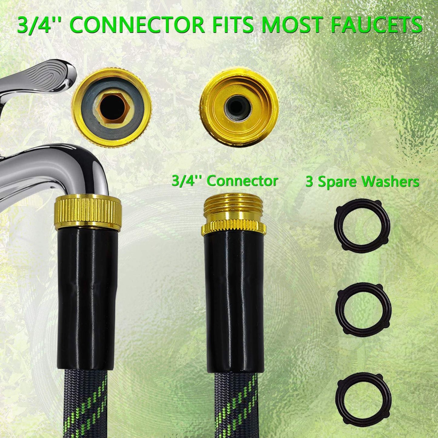 Junredy Garden Hose 25 FT, NON-EXPANDABLE Heavy-Duty Flexible & Lightweight Water Hose with 10-Function Nozzle, No-Kink Design, Leak-Proof Super Fabric, Solid Fittings for Lawn, Car, RV, Outdoor