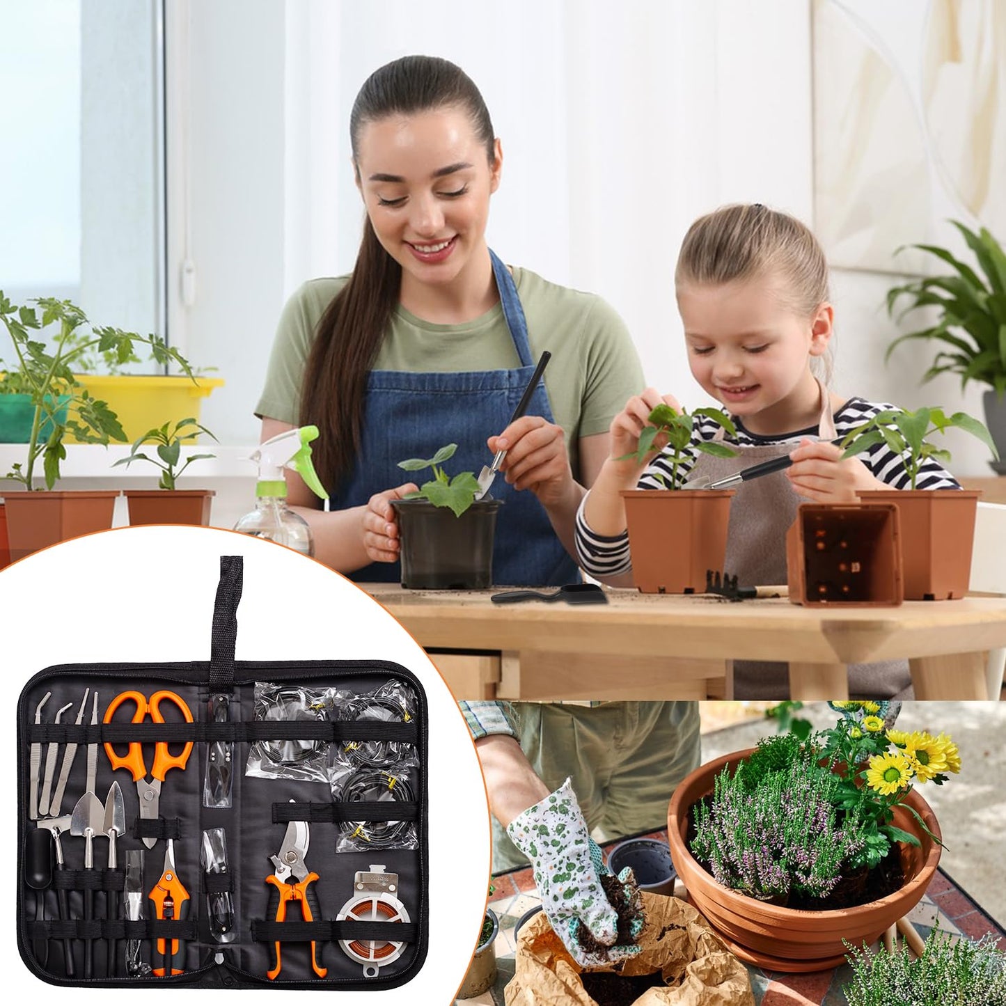 Bonsai Tools Kit 20 Pcs Garden Tools Set for Beginner, Gardening Gift for Women Men, Includes Bonsai Wire Kit, Plant Mat, Pruning Shears, Bonsai Scissors, Succulent Tools in Leather Storage Bag
