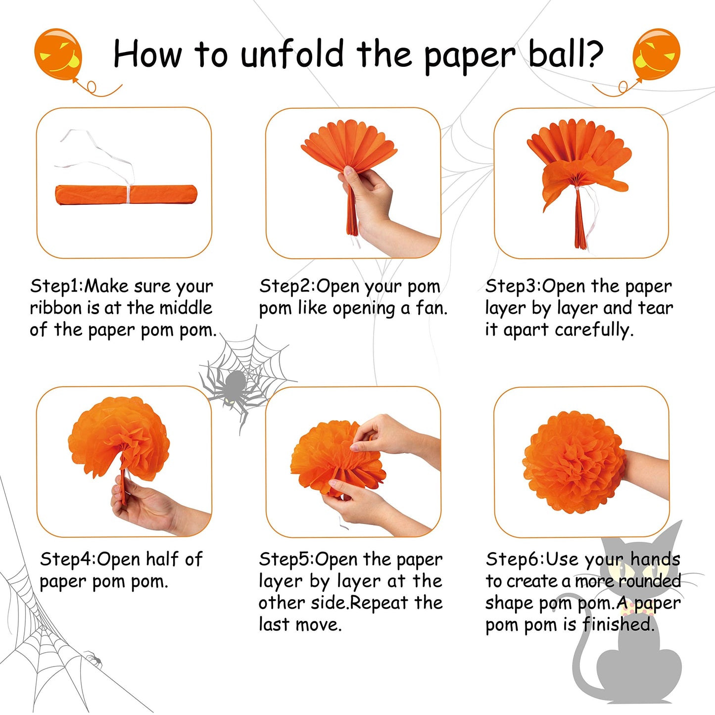 62PCS Halloween Party Decorations Set - Hallowmas Photo Booth Props Banner Balloons Pom Poms Hanging Swirls Spider Pumpkin Ornaments Supplies