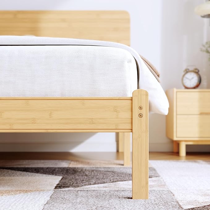 BOSRII 14in High Solid Bamboo Wood Platform Twin XL Bed Frame