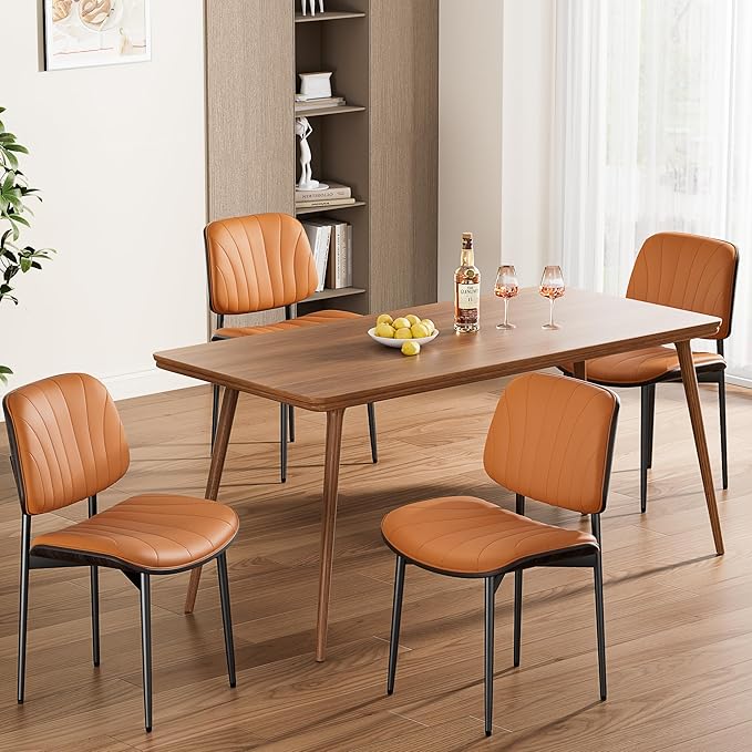 REONEY Dining Chairs Set of 2, Mid-Century Modern Upholstered PU Leather Chairs