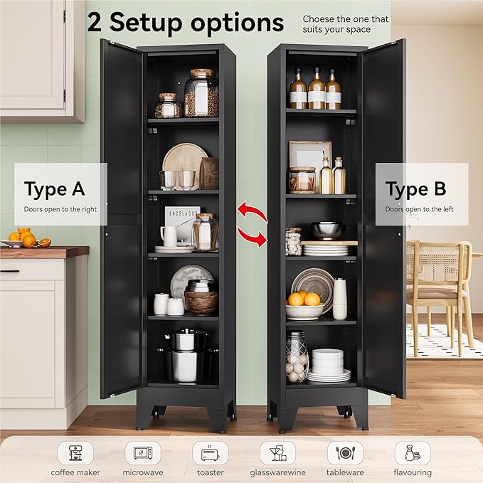 YAUWOH White Narrow Metal Storage Cabinet, Tall Freestanding Cabinet