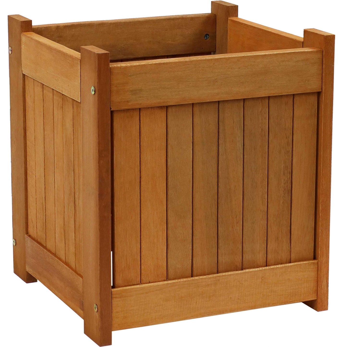 Sunnydaze 16-Inch Meranti Wood Planter Boxes for Outdoor Plants - Square Large Planter Boxes with Teak Oil Finish - Set of 2