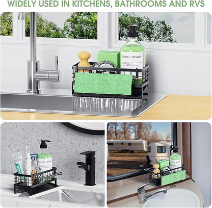Self-Draining Kitchen Sink Caddy, Rustproof Non-Slip Metal Sponge Holder