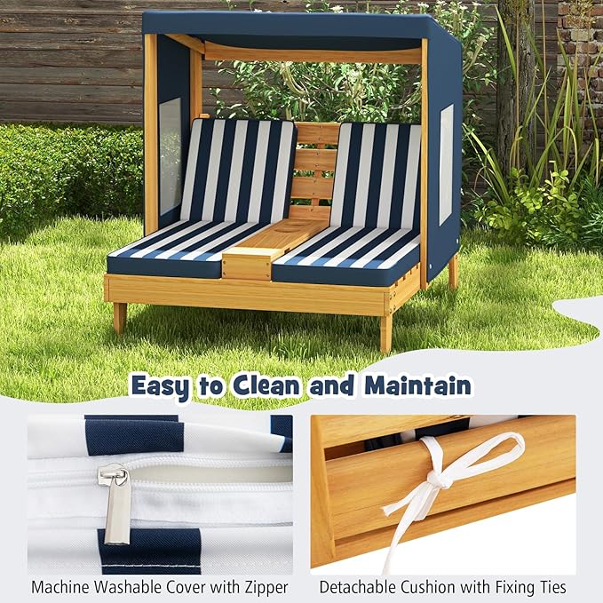 HONEY JOY Kids Chaise Lounge Chair Outdoor, Toddler Wood Double Pool Lounger