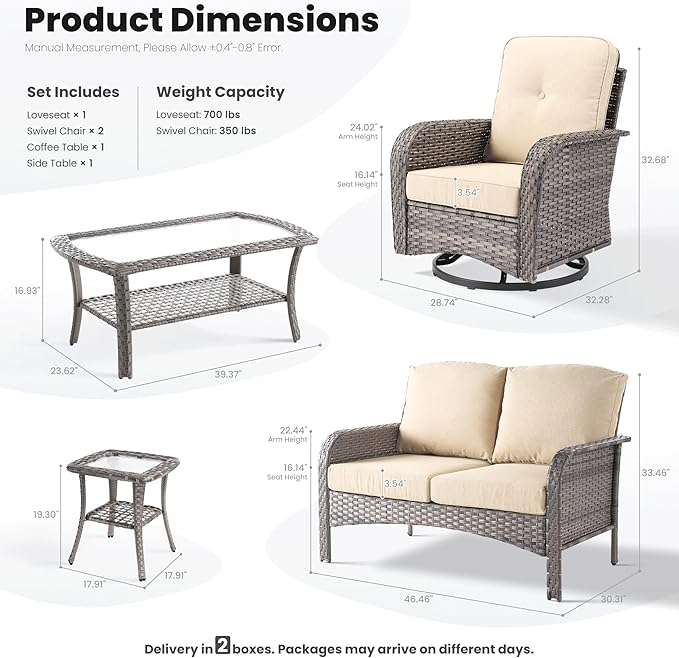 ovios 5-Piece Patio Furniture Set, Outdoor Wicker Sofa
