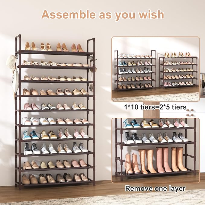 VTRIN 10 Tiers Shoe Rack Tall Large Capacity Wide Shoe Organizer Sturdy Shoe