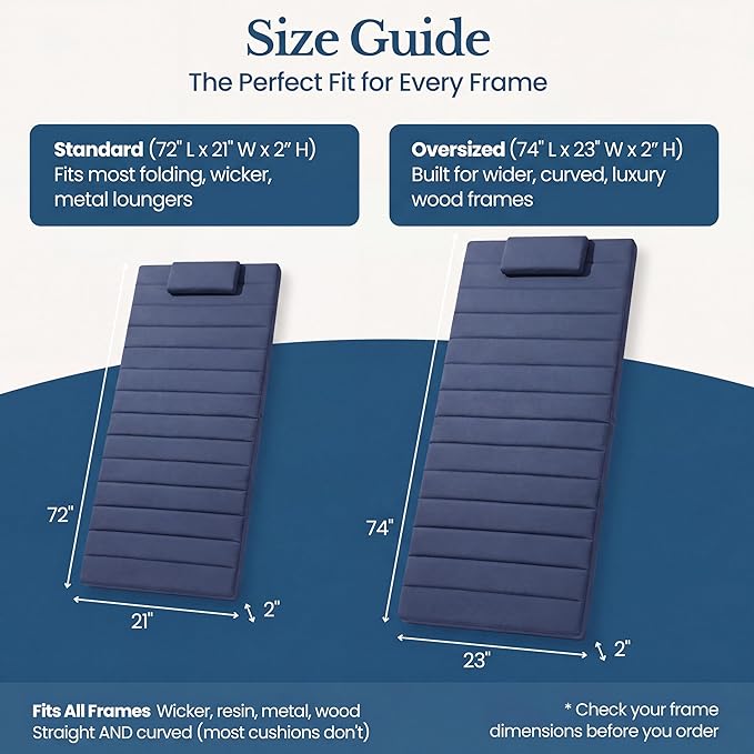 Quilted Chaise Lounge Outdoor Patio Furniture Cushions | Water-Resistant Patio