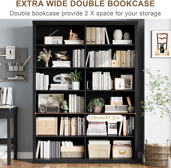 Rresyet 71.8" L *47.2“W Wooden Bookcase and Bookshelf – Extra Large Bookshelf