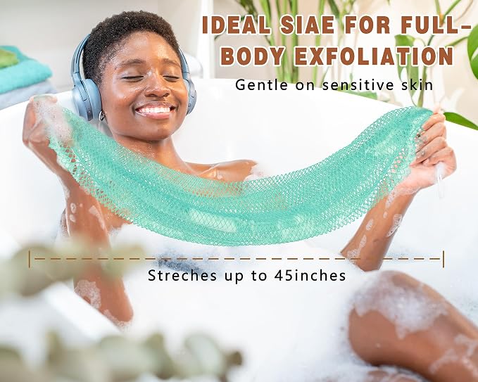 2 Pack African Net Sponge Exfoliating Body Scrubber Bath Sponge for Daily Use (Light Purple +Seafoam)