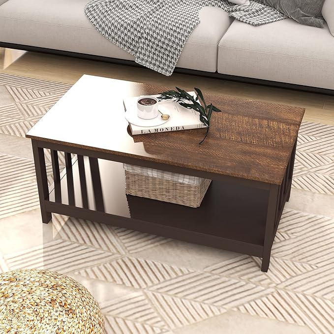 ChooChoo Farmhouse Coffee Table, Espresso Living Room Table
