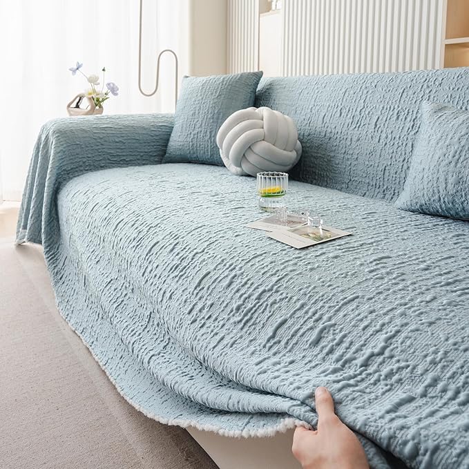 DREAMINGO Bubble Textured Cooling Sofa Cover, Ice Silk Breathable Couch Cover