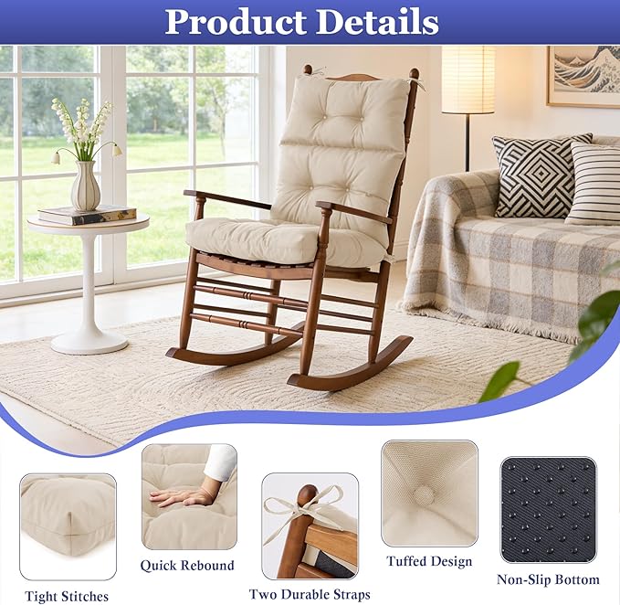 Rocking Chair Cushion, Waterproof and Fade-Resistant Adirondack Rocker Cushions