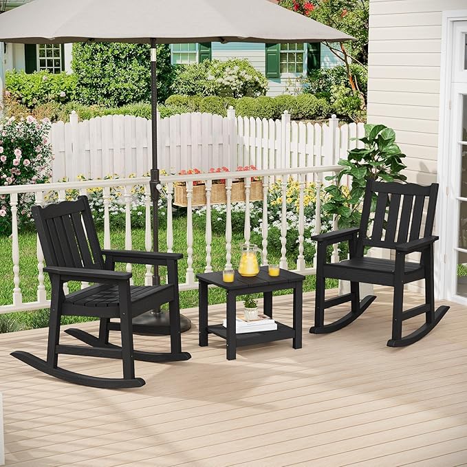 Stoog Low Back Patio Rocking Chair – Heavy Duty 400 lbs Capacity Outdoor Rocker