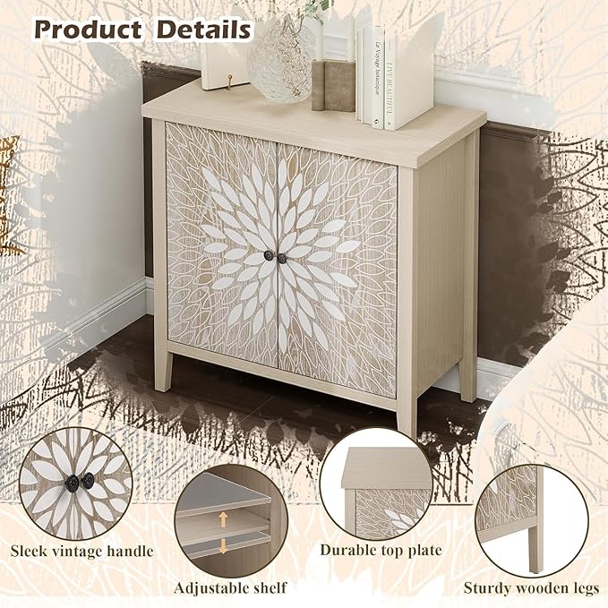 31" Carved Sideboard Buffet Cabinet