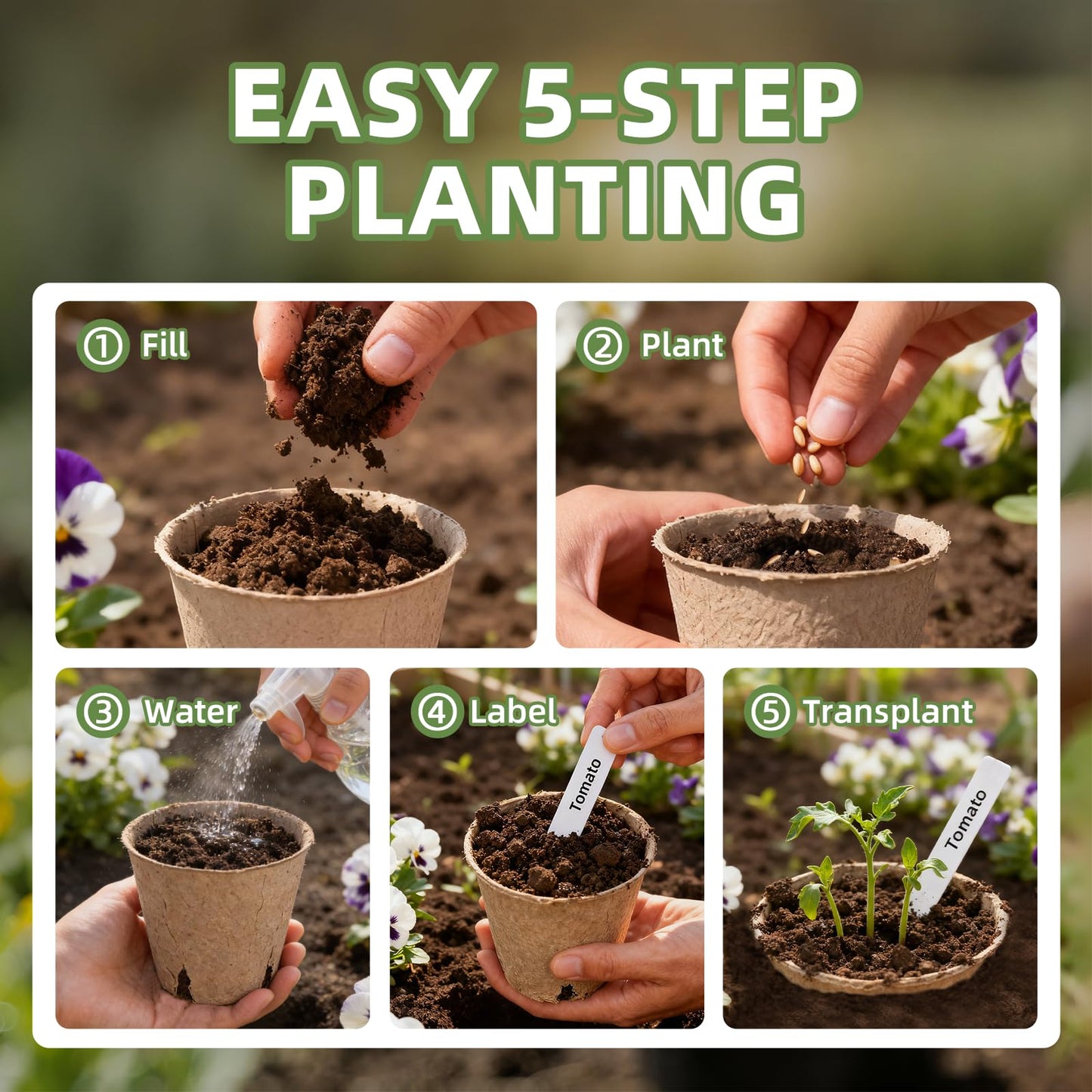 CLEANGOR 70Pcs Biodegradable 3.15” Peat Pots with 70Pcs Plant Labels, Biodegradable Seed Starter Pots with Drainage Holes, Nursery Pots for Seedlings, Herbs, Vegetables, Flowers, Gardening Kit