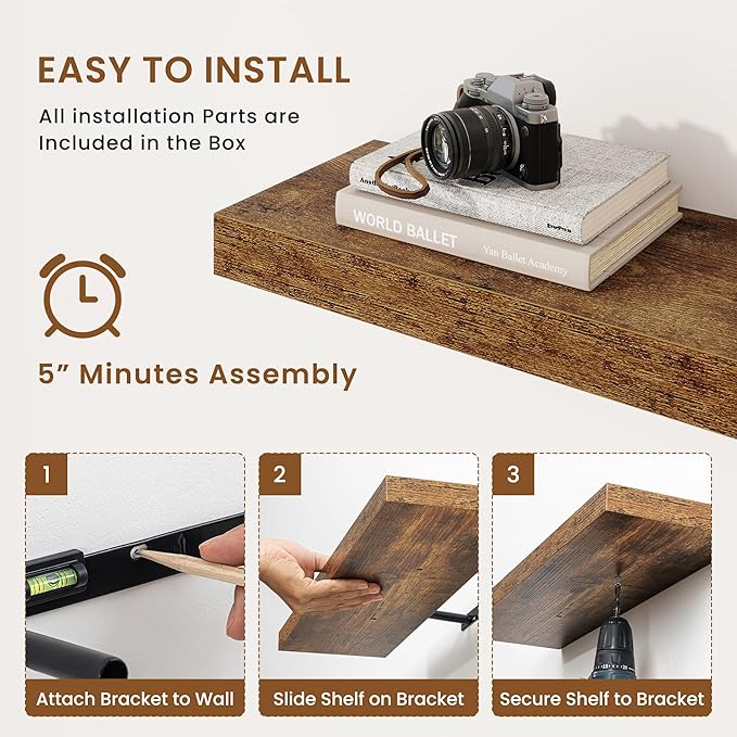 fuqing Floating Shelves for Wall, Wall Mounted Wood Floating Shelf