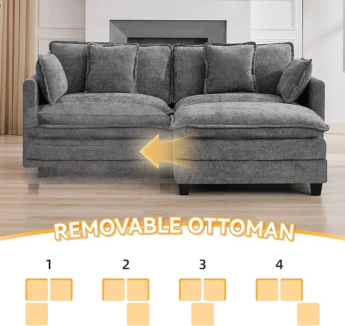76'' Cloud Deep Seat Loveseat Sofa, Upholstered Chenille Modular 2-Seats