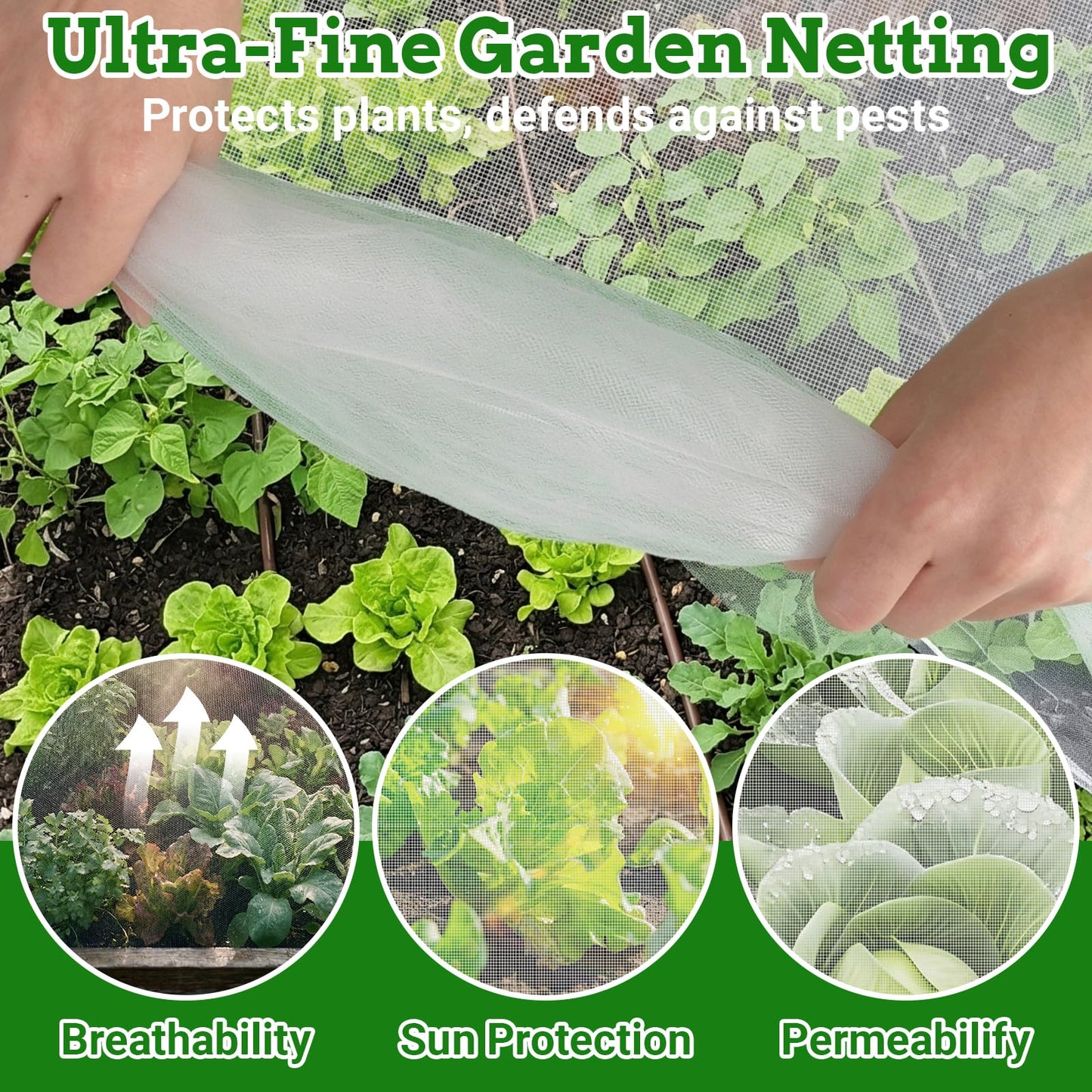 Ultra Fine 10'x20' Garden Netting,Pest Barrier & Bird Netting, Plant Mesh Net Row Cover for Garden,Greenhouse,Patio,Raised Beds, Protecting Vegetables, Flowers, Trees