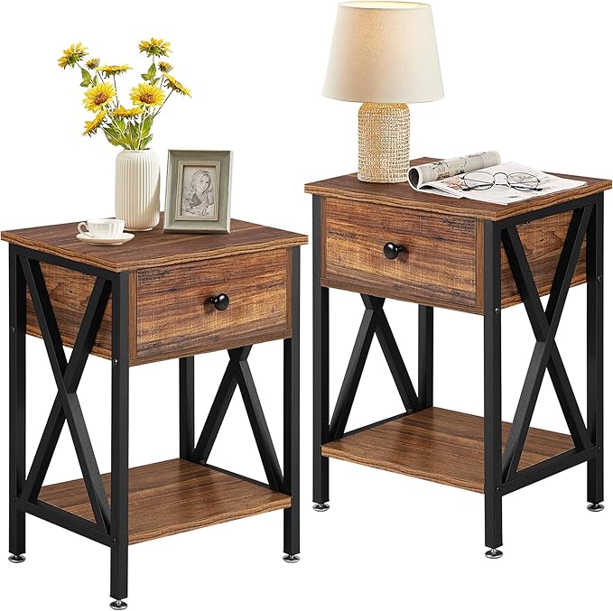 VECELO Nightstands Set of 2, Modern Bedside End Tables, Night Stands