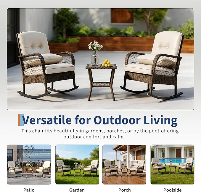 Outdoor Wicker Rocking Chair, Patio Rattan Rocker Chair