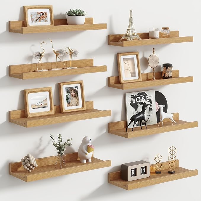 Floating Picture Ledge Shelves Set of 8, 16 Inch Shelves