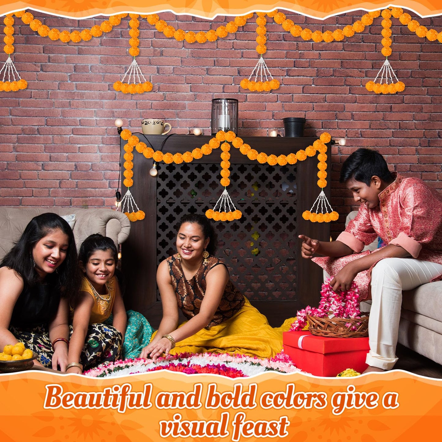 Giegxin 3 Pcs Marigold Garland for Diwali Decoration 4.92 feet Long Strand Artificial Marigold Flowers for Diwali Pooja Indian Home Wedding Dia De Los Muertos Day of The Dead (Orange)
