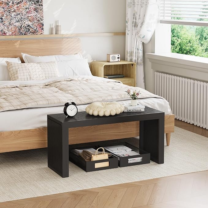 Bamboo Dining Bench, 35 inch Farmhouse Decor Indoor Kitchen Table Bench