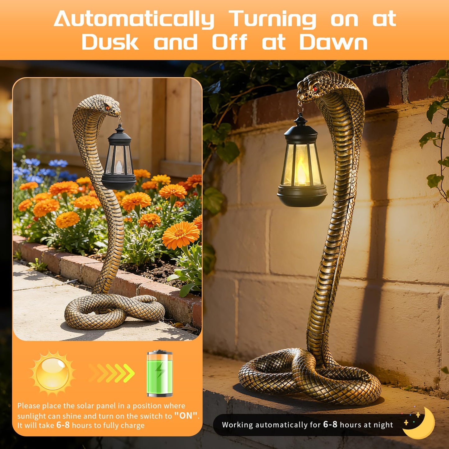 QZJDDZSW Garden Outdoor Statues 19.89'' Snake with Solar Lantern,Lawn Decor Statue for Patio, Balcony, Yard Ornament, Unique Housewarming and Birthdays Gifts for Father Grandpa Men