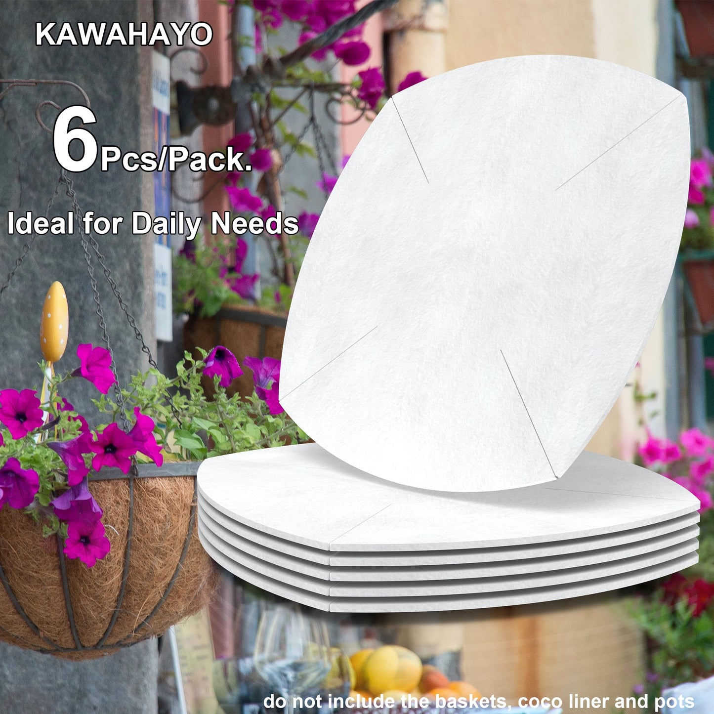 KAWAHAYO 6Pcs Self Watering Hanging Basket Liner Water Storing Liners for Coco Liner Absorb Water Mat, Plant Pot Auto Watering Device, M- fits 14" Coco Liner