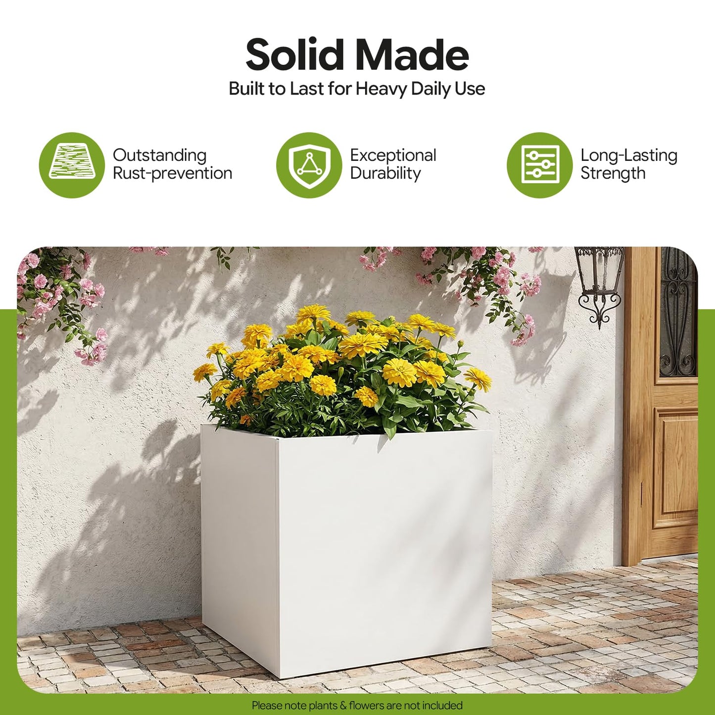 EEYBLAEEY Cube Planter Box 24x24x24 Inch, Large Square Indoor Outdoor Galvanized Steel Planter with Baking Paint, Heavy Duty Metal Flower Pot for Garden Patio Deck Yard