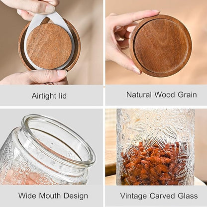 Adodeen 3-Pack 32oz Glass Jar With Airtight Lid,Kitchen Canisters For Countertop,Coffee Sugar Container Set,Pantry Glass Storage Containers For Flour,Candy,Loose Tea,Snack jar