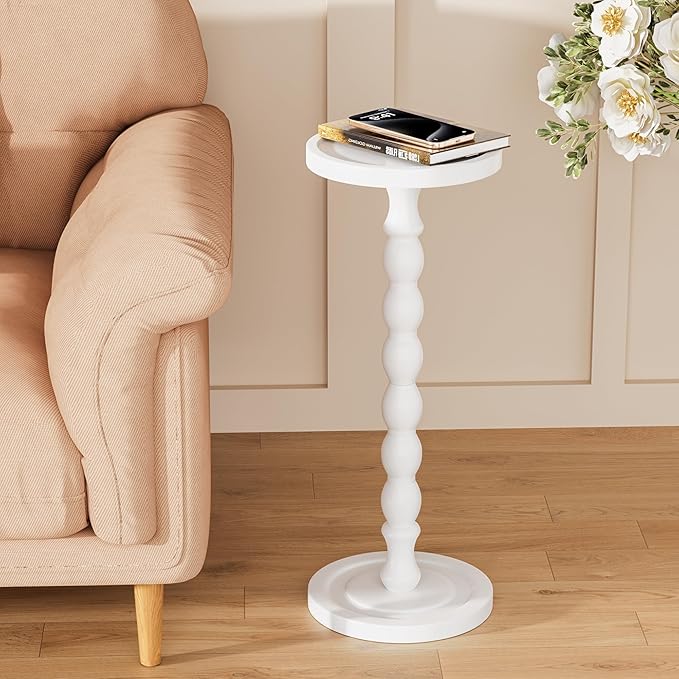 Solid Wood Drink Table, Rubber Wood‌ Small Round Side Table