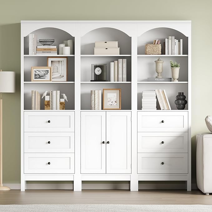 Bookshelf with Drawers, Floor Standing Display Storage Cabinet