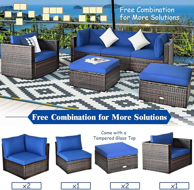 Tangkula 6 Pieces Wicker Patio Furniture Set, PE Rattan Outdoor Sectional