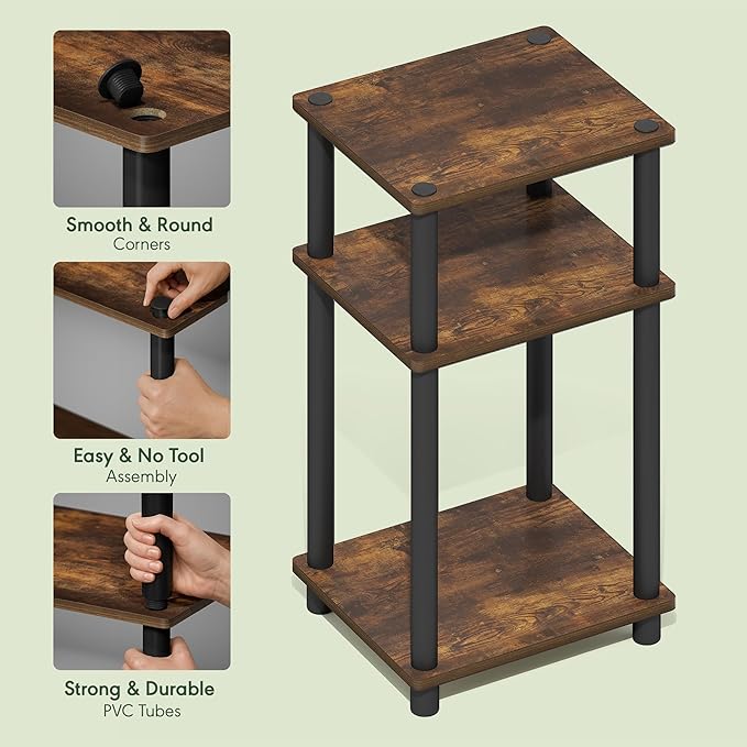 Furinno Turn-N-Tube Side Table, 3-Tier End Table