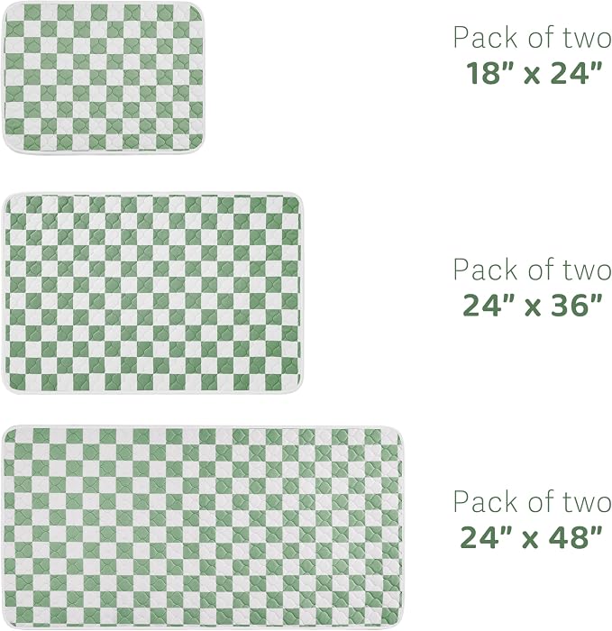 2 Pack Sage Green Checkered Washable Pee Pads for Dogs, Checkered Reusable Dog Pee Pads, for Puppy Playpen, Crate, Whelping Box, Potty Training, Cute Aesthetic Absorbency, Leak-Proof Non-Slip