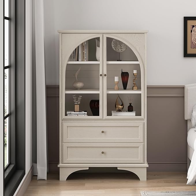 52" Tall Display Cabinet with Glass Doors, Glass Display Case Storage Cabinets