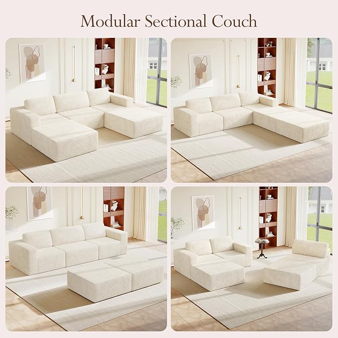 Vesgantti 119" Oversized U-Shaped Modular Sectional Sofa, Corduroy Cloud Couch