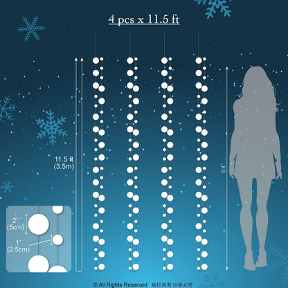 Cheerland White Circle Dot Hanging Snow Garland Snowflake Party Decoration Winter Wonderland Christmas Backdrop Bridal Shower Decoration Paper Streamer for Baby Showers and Weddings Ceiling
