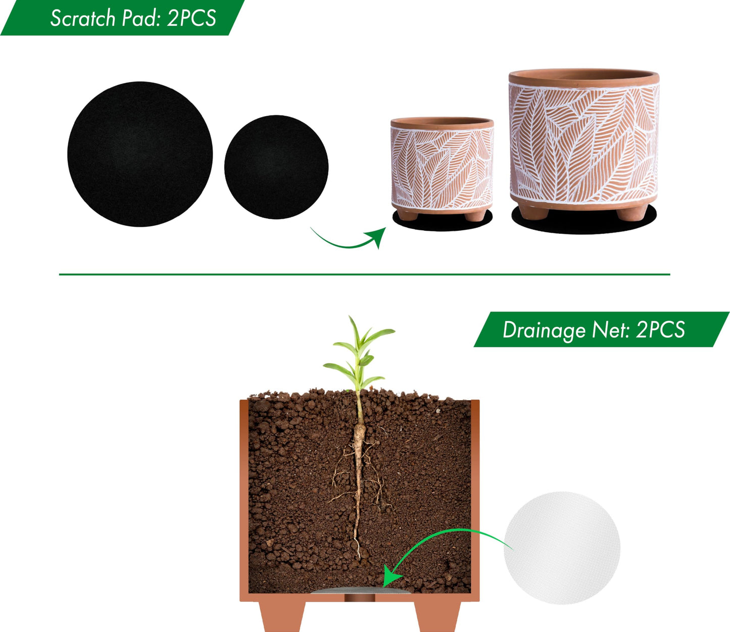 D'vine Dev Set of 2 Terracotta Planter Pots, 4 Inch & 6 Inch, Design Plants Pot with Drainage Hole, Sahara Fern, Terracotta/White, 31-953-H-1